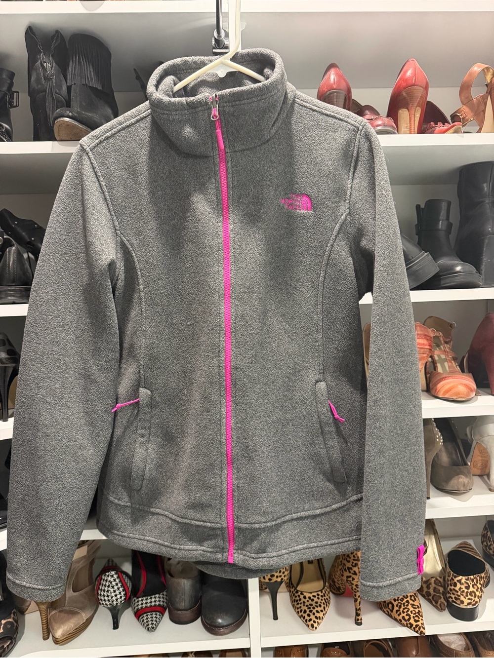The North Face Grey Fleece Jacket with Pink Trim